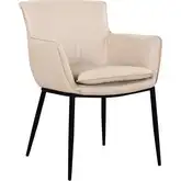 Kani Dining Arm Chair in Light Mocha Leather & Steel (Set of 2)